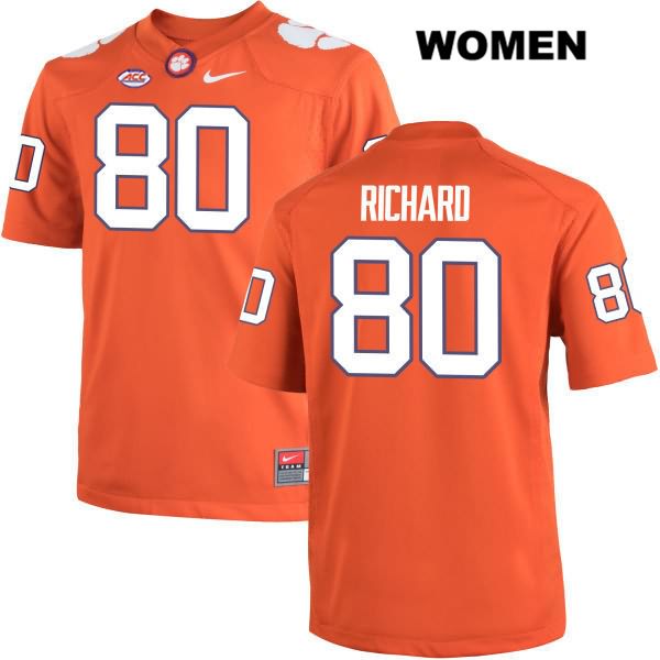 Women's Clemson Tigers #80 Milan Richard Stitched Orange Authentic Nike NCAA College Football Jersey KZP7246BO